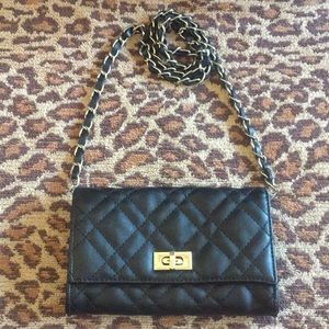 Black faux leather crossbody purse